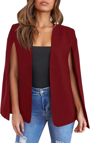 Cicy Bell Women's Casual Cape Blazer Jackets Split Sleeve Open Front Elegant Evening Party Workwear