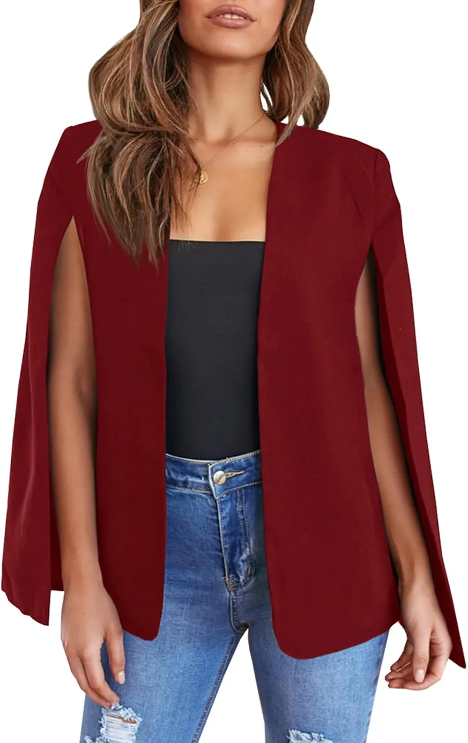 Cicy Bell Women's Casual Cape Blazer Jackets Split Sleeve Open Front Elegant Evening Party Workwear