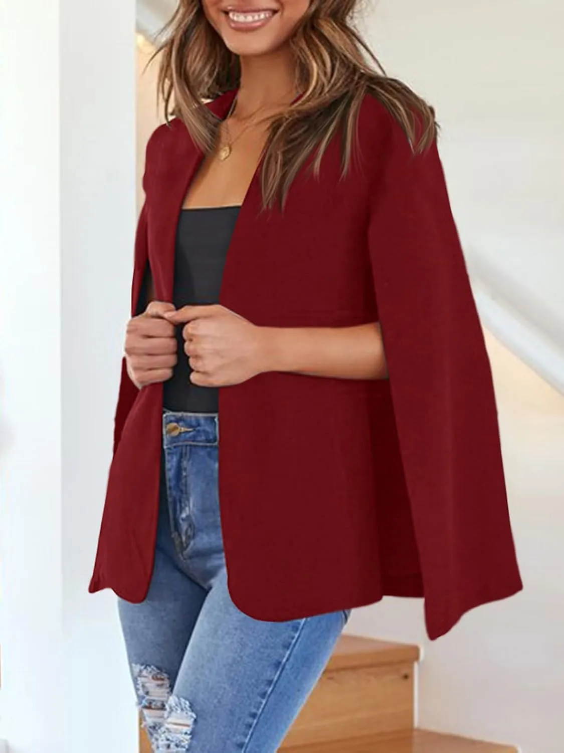 Cicy Bell Women's Casual Cape Blazer Jackets Split Sleeve Open Front Elegant Evening Party Workwear
