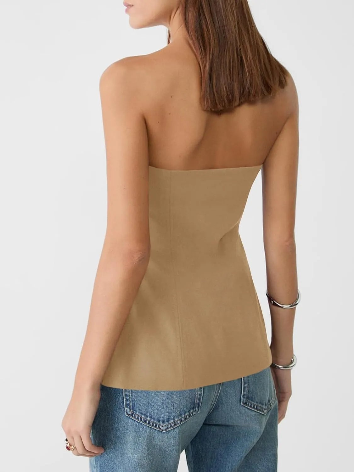 Cicy Bell Womens Strapless Blazer Vest Summer Sleeveless Fitted Tube Tops Trendy Button Down Work Suit Tops