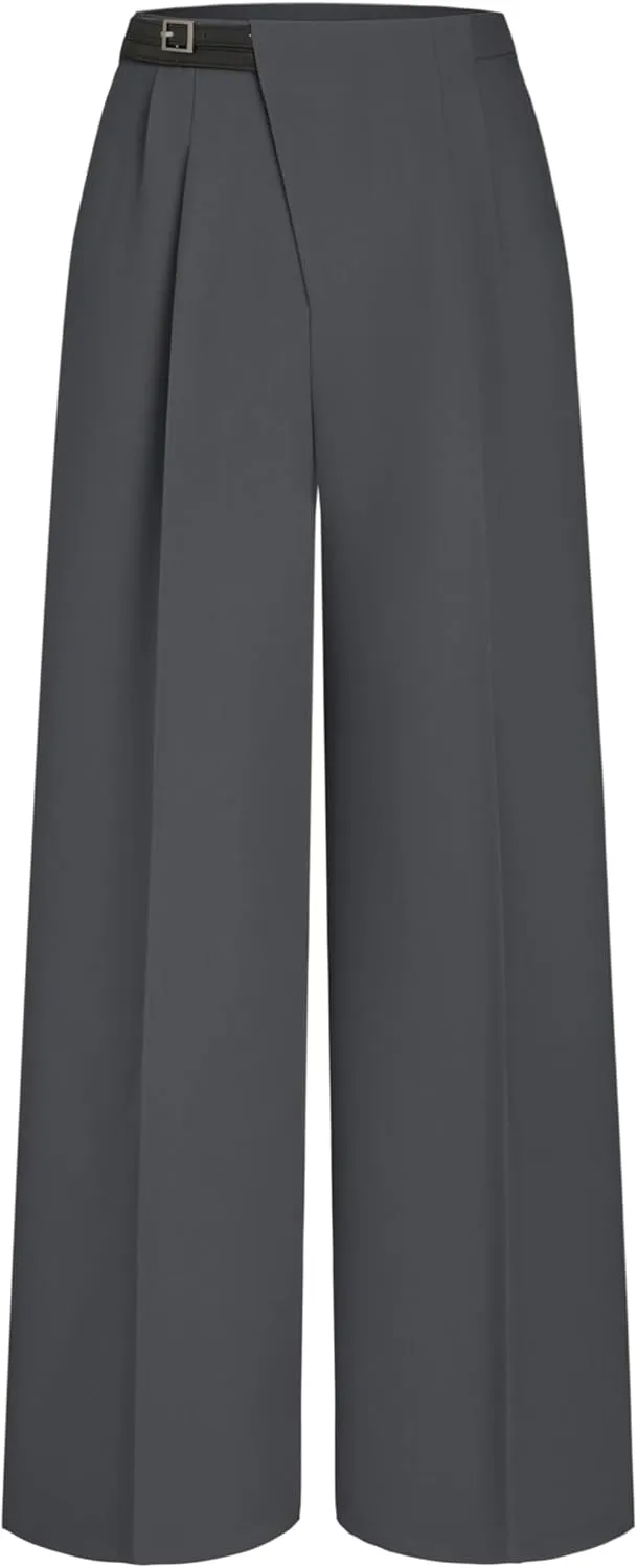 CIDER Belted Dress Pants Women High Waisted with Pockets Straight Leg Work Pants Business Casual Office Trousers