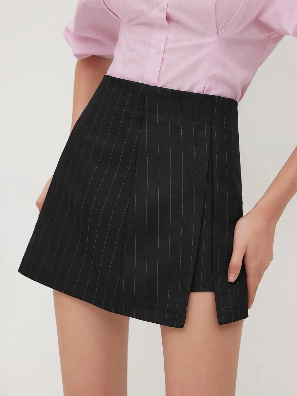 CIDER Skirts for Women Pinstripe Mini Skirt High Waist Slit Short Skirt Casual Office Bodycon Pencil Skirts