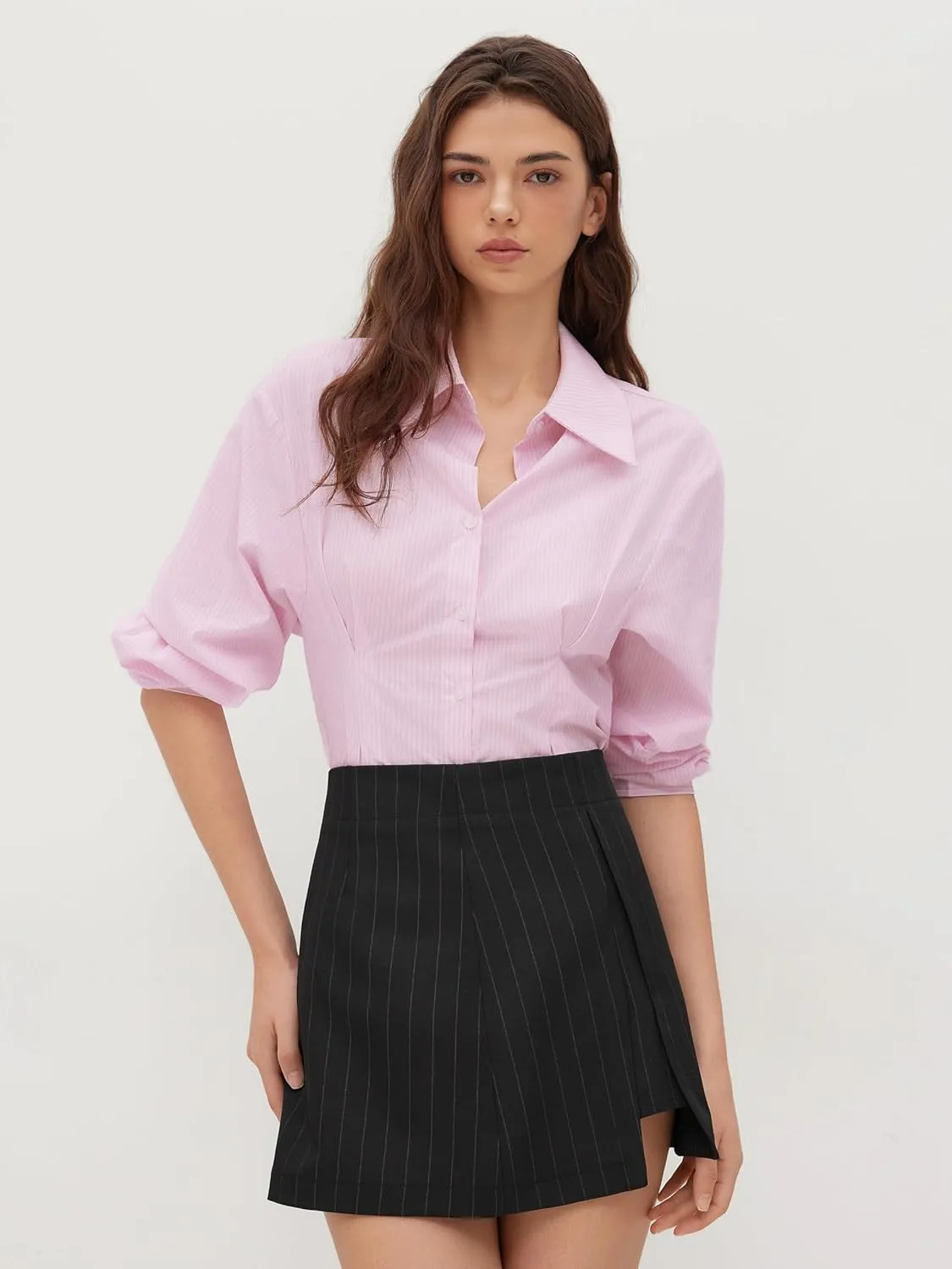 CIDER Skirts for Women Pinstripe Mini Skirt High Waist Slit Short Skirt Casual Office Bodycon Pencil Skirts