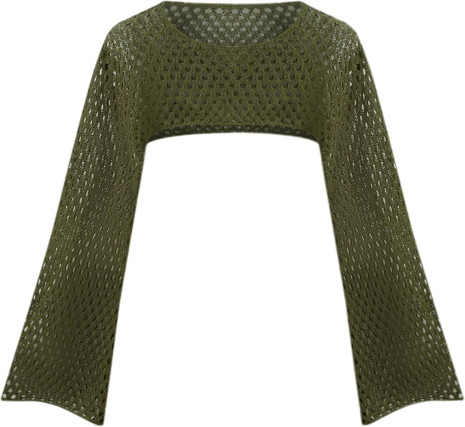 CIDER Womens Shrugs Mesh Crop Tops Bolero Hollow Out Long Sleeve Crochet Sweater Bolero