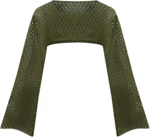 CIDER Womens Shrugs Mesh Crop Tops Bolero Hollow Out Long Sleeve Crochet Sweater Bolero