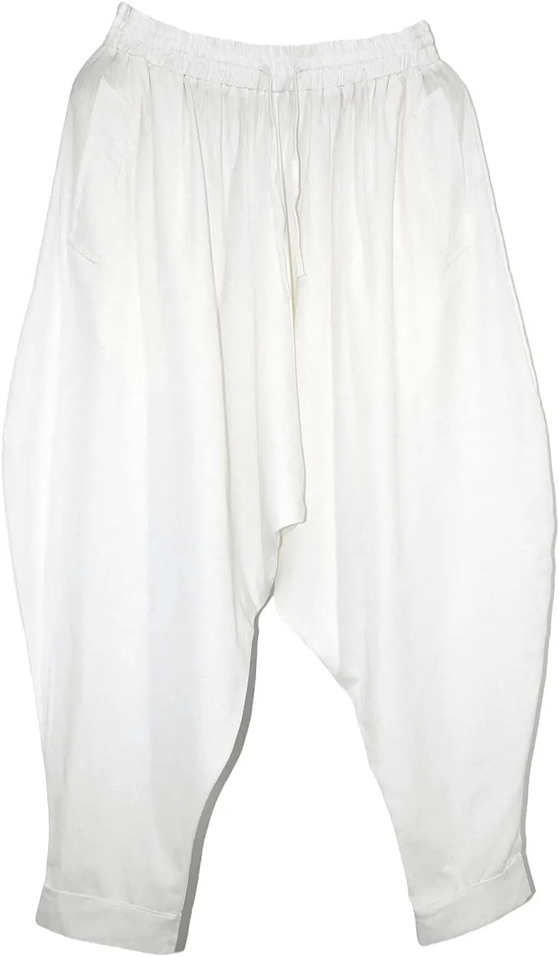 CLANMILUMS Men's Cotton Harem Pants Casual Loose Hippie Drop Crotch Trouser