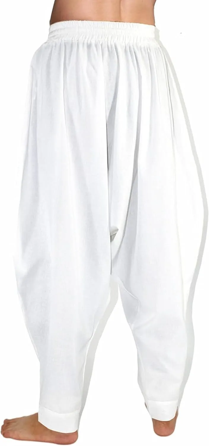 CLANMILUMS Men's Cotton Harem Pants Casual Loose Hippie Drop Crotch Trouser