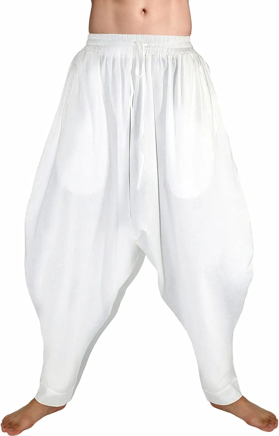 CLANMILUMS Men's Cotton Harem Pants Casual Loose Hippie Drop Crotch Trouser