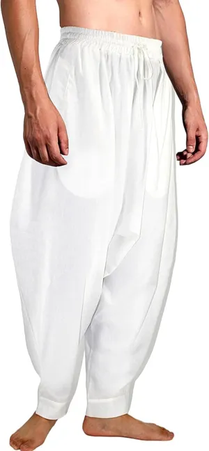 CLANMILUMS Men's Cotton Harem Pants Casual Loose Hippie Drop Crotch Trouser