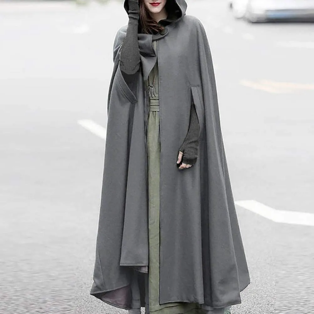 Cloak with Hood Women Witch Costume Open Front Poncho Coat Halloween Hooded Cape Cosplay Costumes Outerwear Jacket