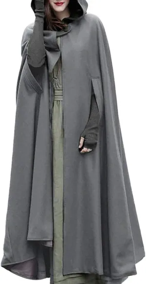 Cloak with Hood Women Witch Costume Open Front Poncho Coat Halloween Hooded Cape Cosplay Costumes Outerwear Jacket