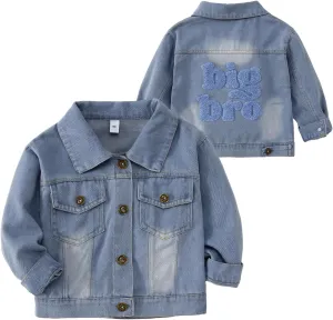 CM C&M WODRO Toddler Boys Girls Denim Jacket Big Brother Sister Embroidery Kids Jeans Jacket Top Button Down Coat Outerwear