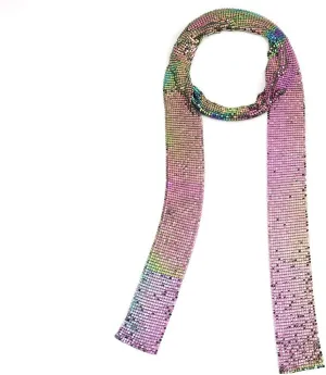 COLORFUL BLING Women Glitter Sparkle Punk Sequins Neck Tie Necklace Thin Skinny Tie Shiny Chain Choker Shawls Party Jewelry