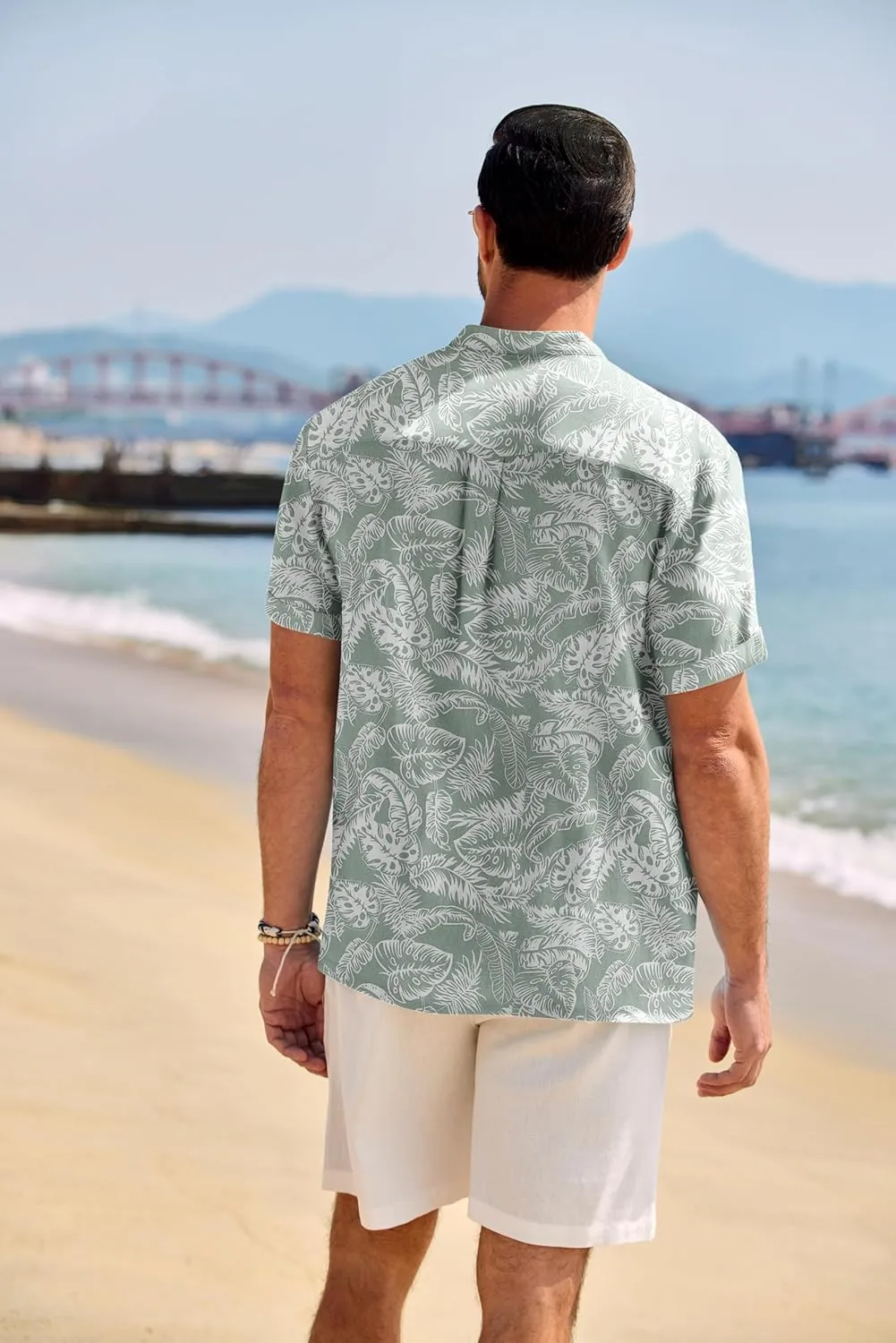 COOFANDY Men's Casual Henley Shirt Band Collar Short Sleeve Shirt Summer Beach Hippie Shirt