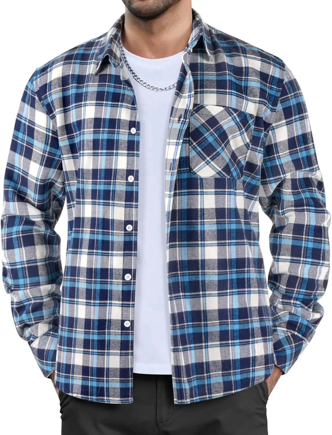 COOFANDY Men's Flannel Plaid Shirt Long Sleeve Button Down Shirt Cotton Casual Lightweight Shirt Jacket