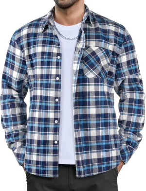 COOFANDY Men's Flannel Plaid Shirt Long Sleeve Button Down Shirt Cotton Casual Lightweight Shirt Jacket
