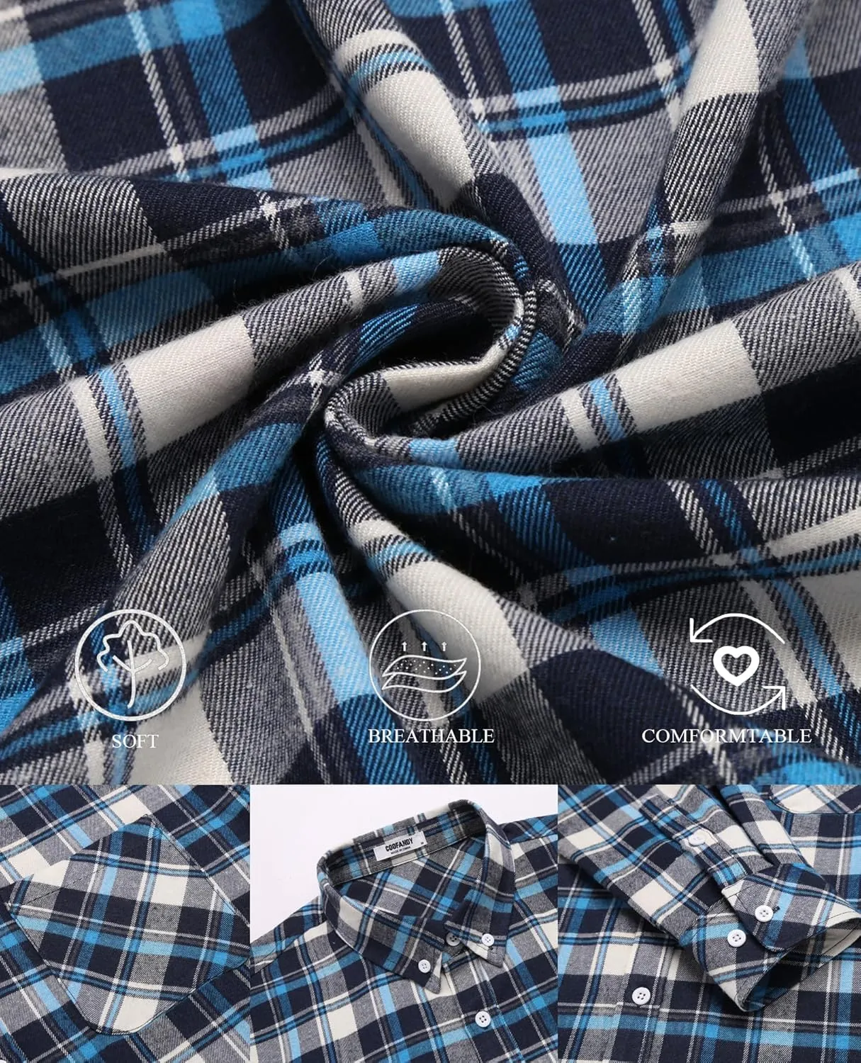 COOFANDY Men's Flannel Plaid Shirt Long Sleeve Button Down Shirt Cotton Casual Lightweight Shirt Jacket