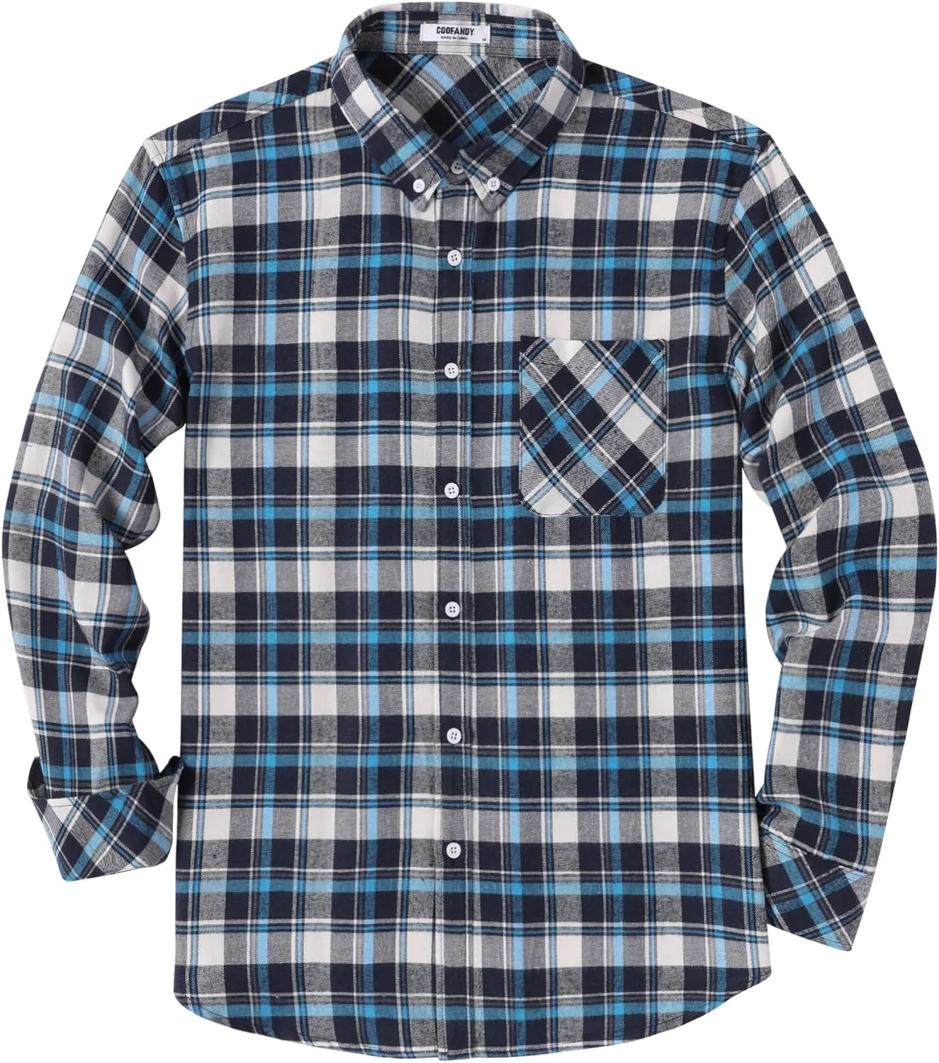COOFANDY Men's Flannel Plaid Shirt Long Sleeve Button Down Shirt Cotton Casual Lightweight Shirt Jacket