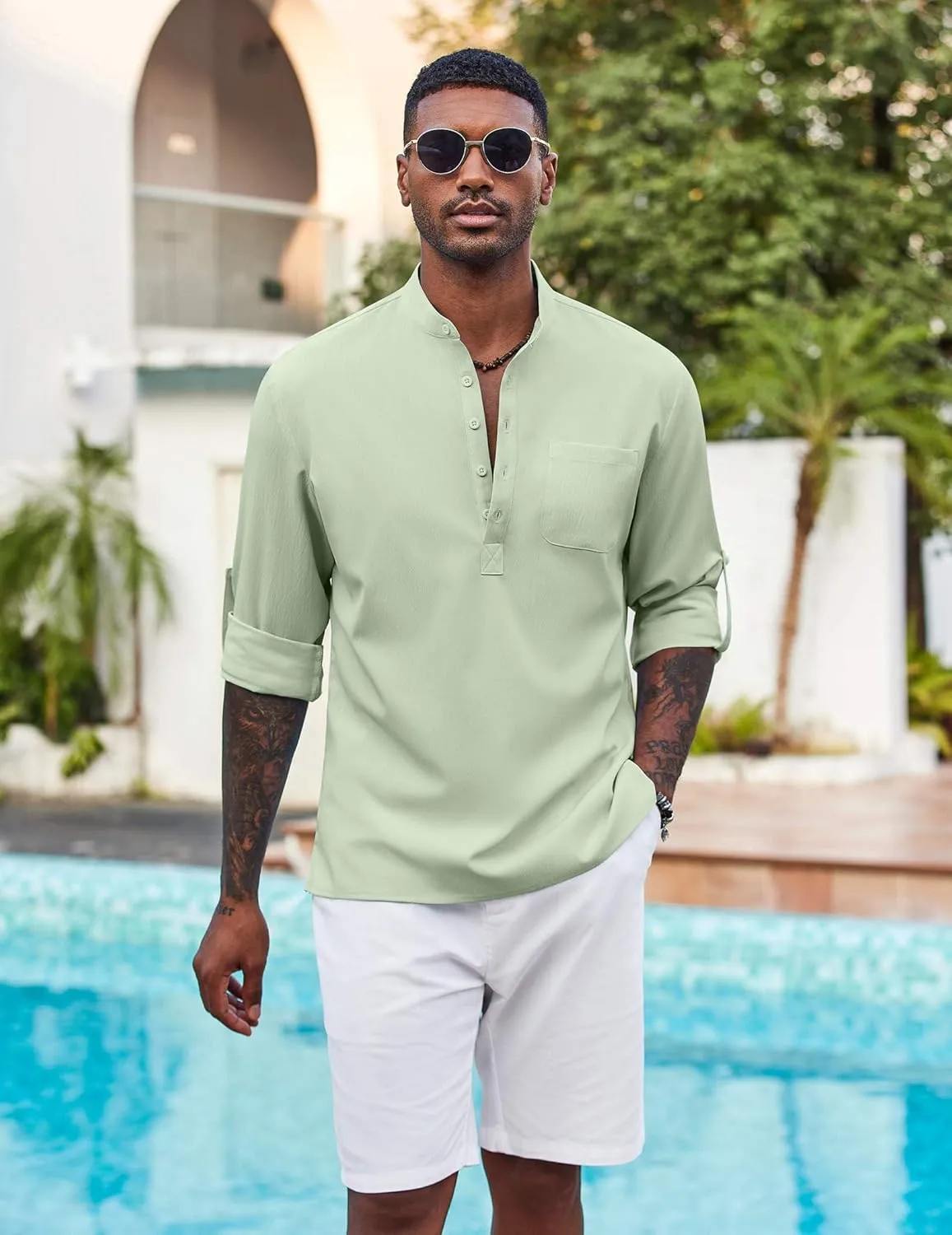 COOFANDY Men's Henley Shirt Long Sleeve Lightweight Casual T-Shirt Summer Beach Hippie Tee Shirt