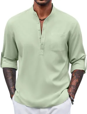 COOFANDY Men's Henley Shirt Long Sleeve Lightweight Casual T-Shirt Summer Beach Hippie Tee Shirt