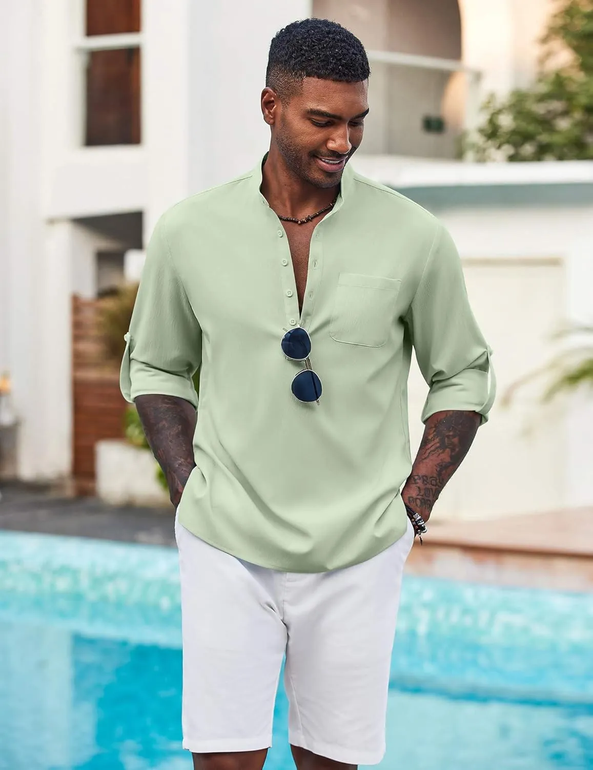 COOFANDY Men's Henley Shirt Long Sleeve Lightweight Casual T-Shirt Summer Beach Hippie Tee Shirt
