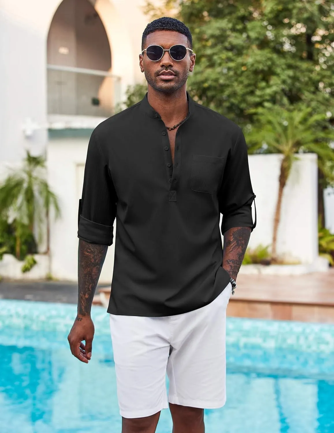 COOFANDY Men's Henley Shirt Long Sleeve Lightweight Casual T-Shirt Summer Beach Hippie Tee Shirt