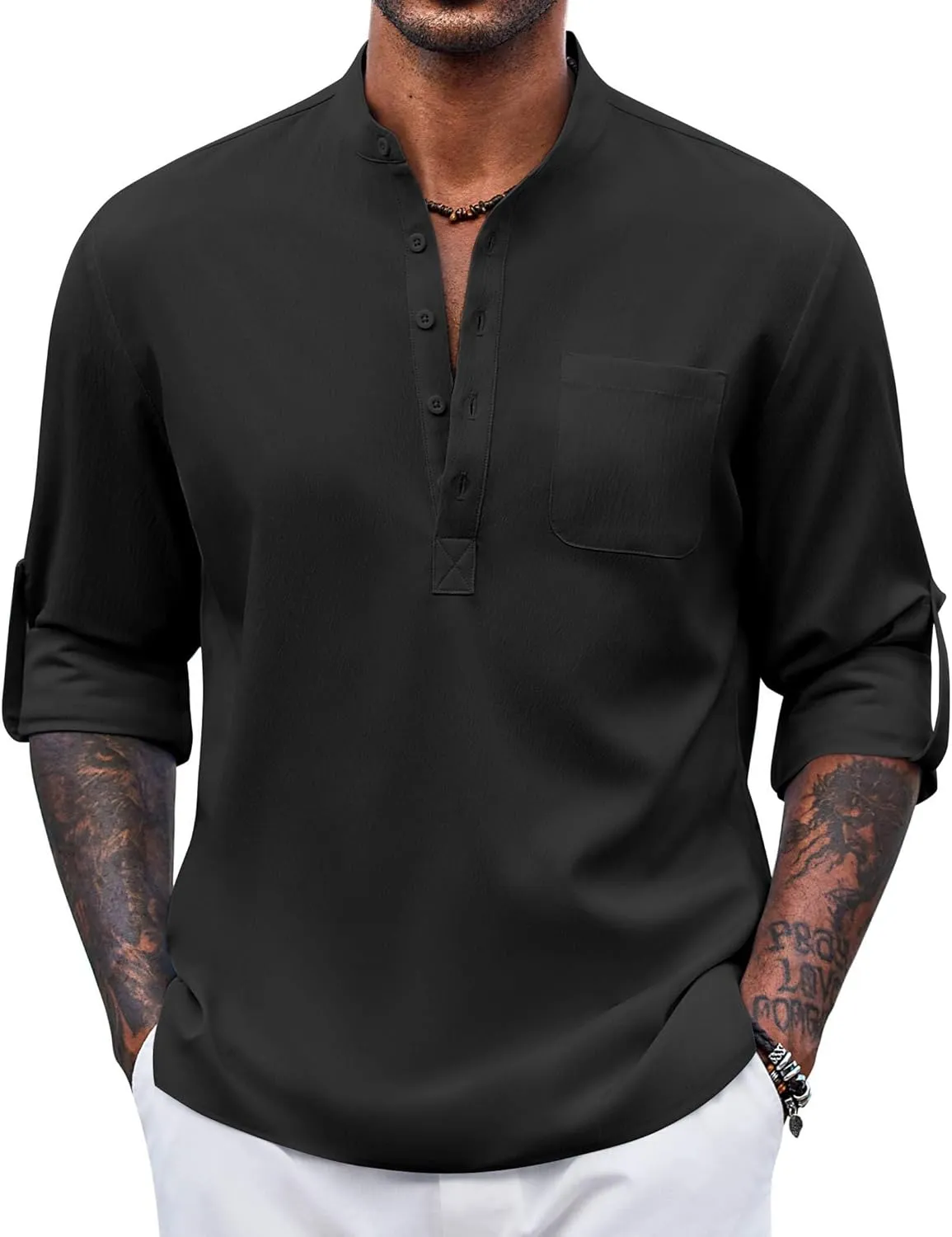 COOFANDY Men's Henley Shirt Long Sleeve Lightweight Casual T-Shirt Summer Beach Hippie Tee Shirt