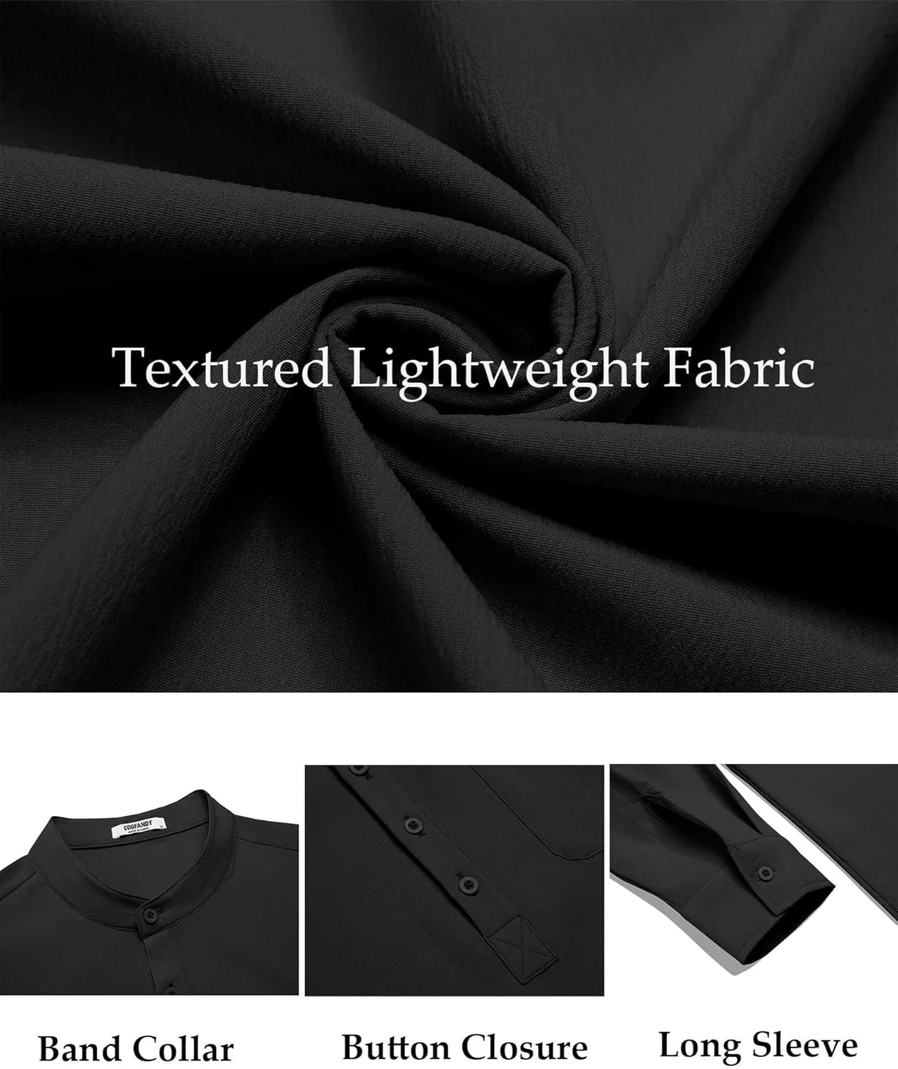 COOFANDY Men's Henley Shirt Long Sleeve Lightweight Casual T-Shirt Summer Beach Hippie Tee Shirt