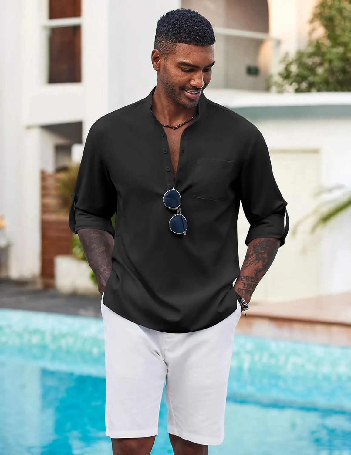 COOFANDY Men's Henley Shirt Long Sleeve Lightweight Casual T-Shirt Summer Beach Hippie Tee Shirt