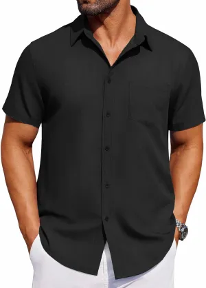 COOFANDY Men's Short Sleeve Button Down Shirt Casual Untucked Dress Shirt Stretch Denim Shirt