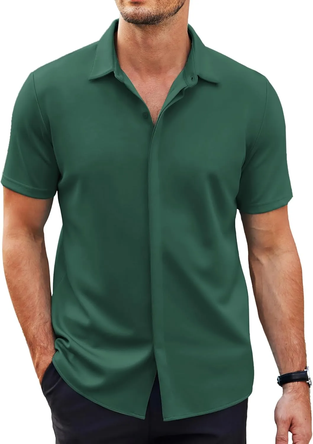 COOFANDY Mens Short Sleeve Wrinkle Free Shirt Casual Button Down Shirt Summer Dress Shirt