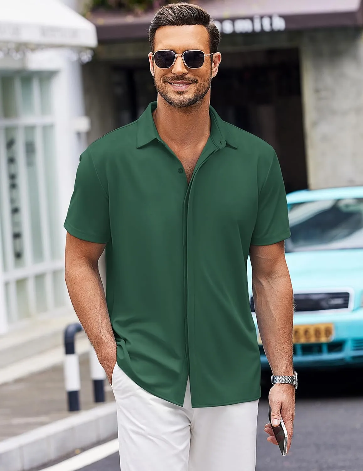 COOFANDY Mens Short Sleeve Wrinkle Free Shirt Casual Button Down Shirt Summer Dress Shirt