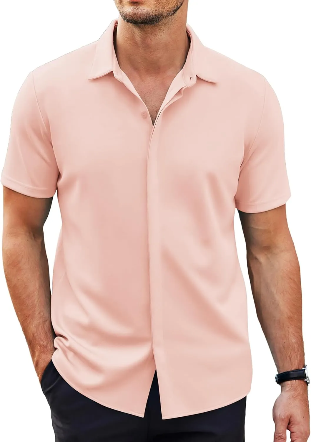 COOFANDY Mens Short Sleeve Wrinkle Free Shirt Casual Button Down Shirt Summer Dress Shirt