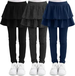 Cooraby 1/2/3 Pack Girls Leggings Toddler Girl Pants School Uniform Pants Warm Stretchy Skirt Leggings for Girls 2-14 Years