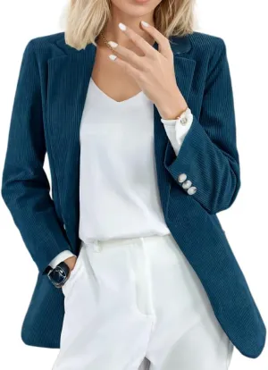 Corduroy Shacket Women Long Sleeve Shirt Slim Fit Notched Lapel Button Down Open Front Casual Office Blazer Jacket
