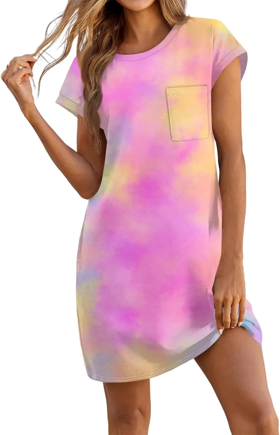 COTECRAM Womens Casual Summer Short Sleeve Loose T Shirt Dress Boho Floral Mini Sundress Beach Cover Up Shirts with Pockets