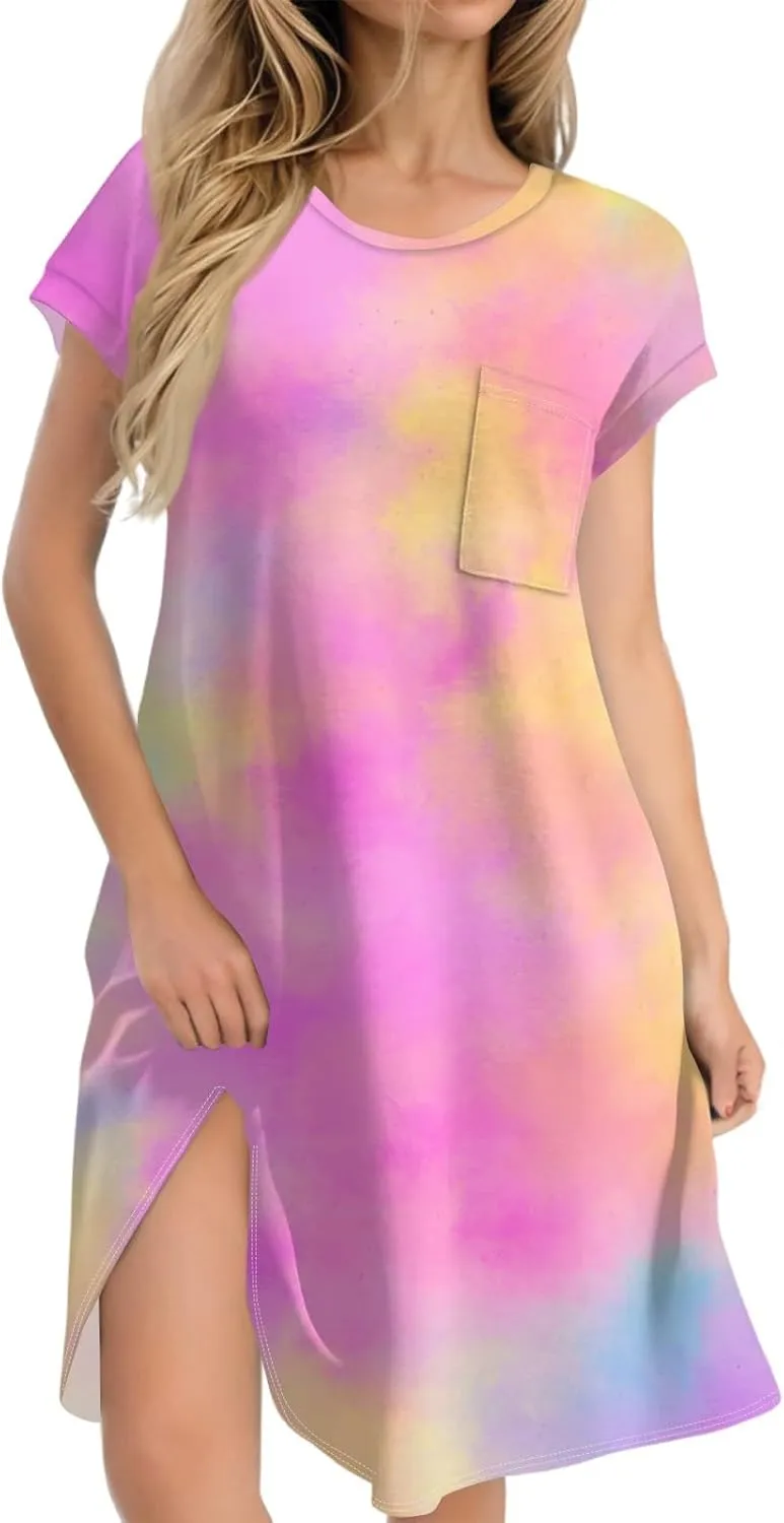 COTECRAM Womens Casual Summer Short Sleeve Loose T Shirt Dress Boho Floral Mini Sundress Beach Cover Up Shirts with Pockets