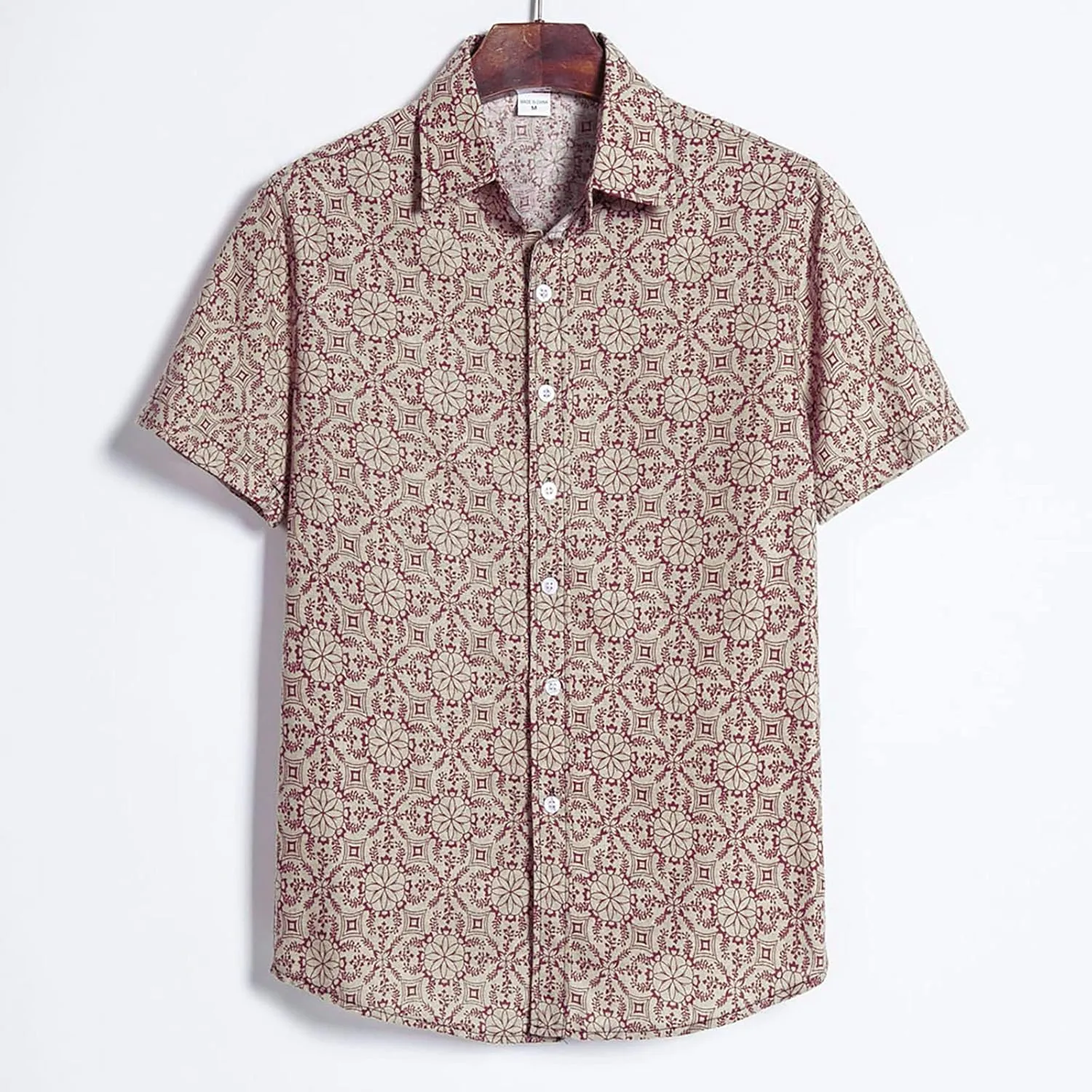 Cotton T-Shirt Shirt Sleeve Casual Blouse Printed Short Mens Men's Blouse Fit Shirt