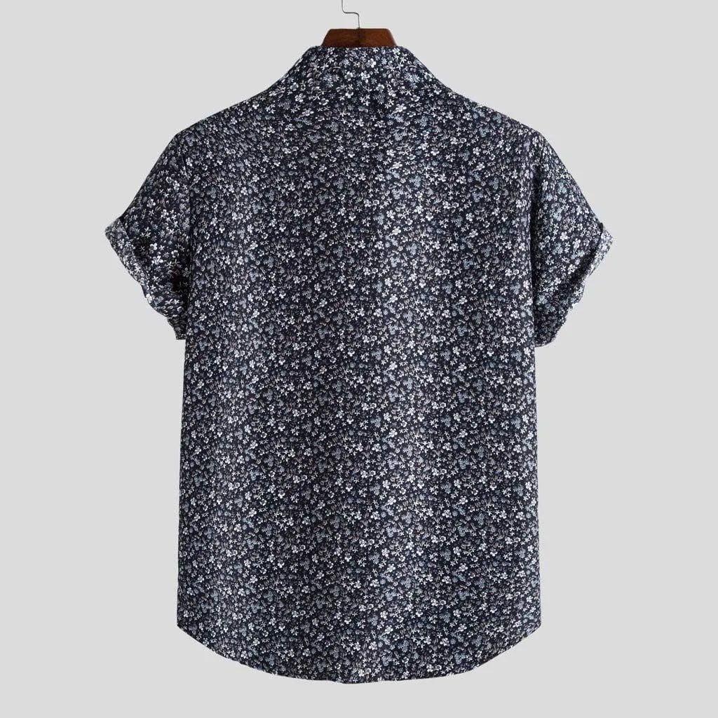 Cotton T-Shirt Shirt Sleeve Casual Blouse Printed Short Mens Men's Blouse Fit Shirt