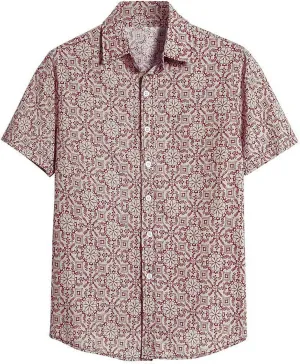 Cotton T-Shirt Shirt Sleeve Casual Blouse Printed Short Mens Men's Blouse Fit Shirt