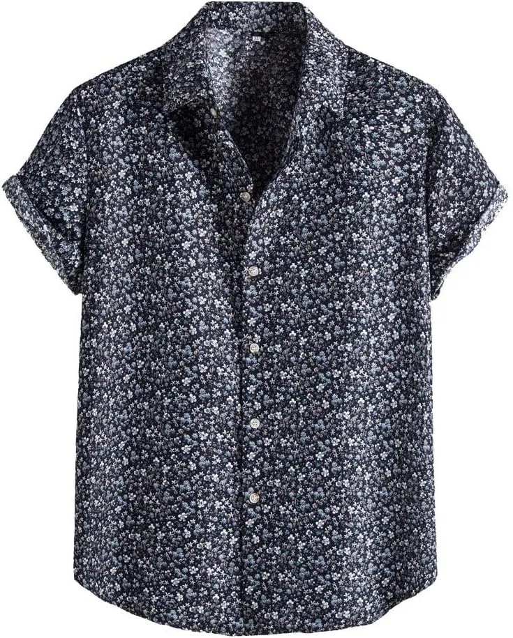 Cotton T-Shirt Shirt Sleeve Casual Blouse Printed Short Mens Men's Blouse Fit Shirt