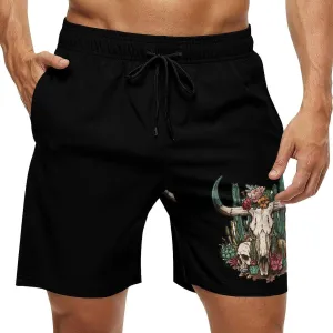 Cow Skull Cactus Men's Swim Trunks Quick Dry Board Shorts Breathable Summer Beach Shorts Bathing Suits