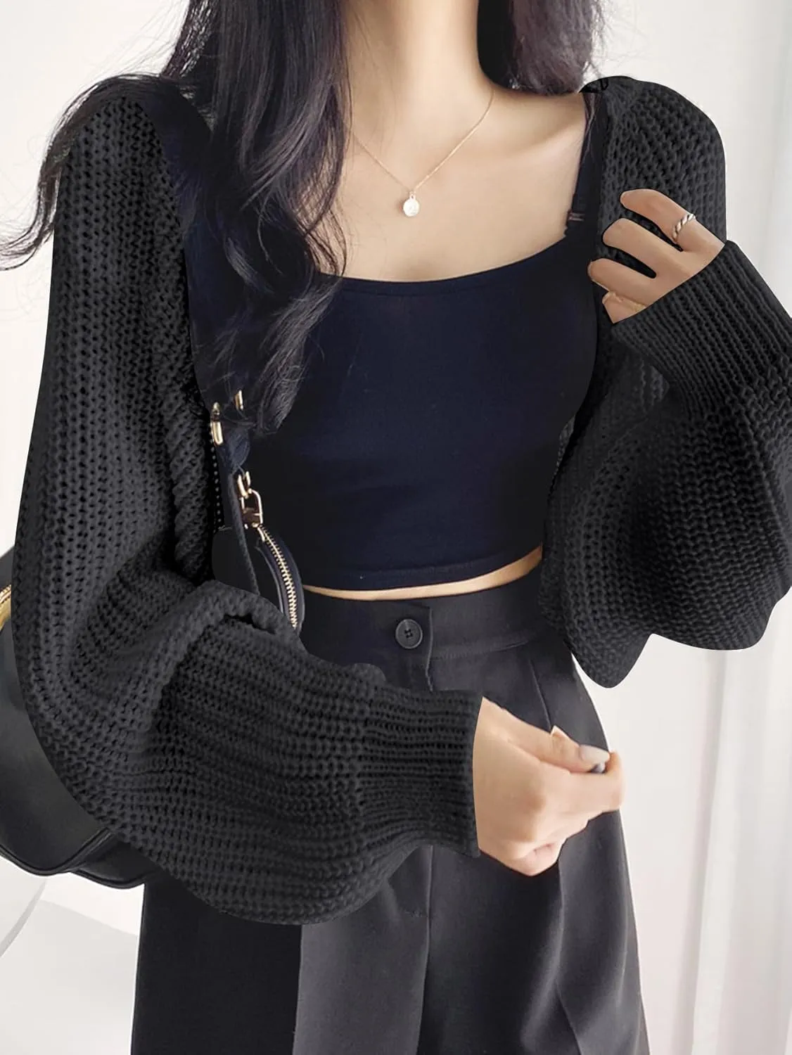 COZYEASE Women's Cropped Cardigan Sweaters Long Sleeve Open Front Knit Bolero Shrug Sweater Fall Outfits