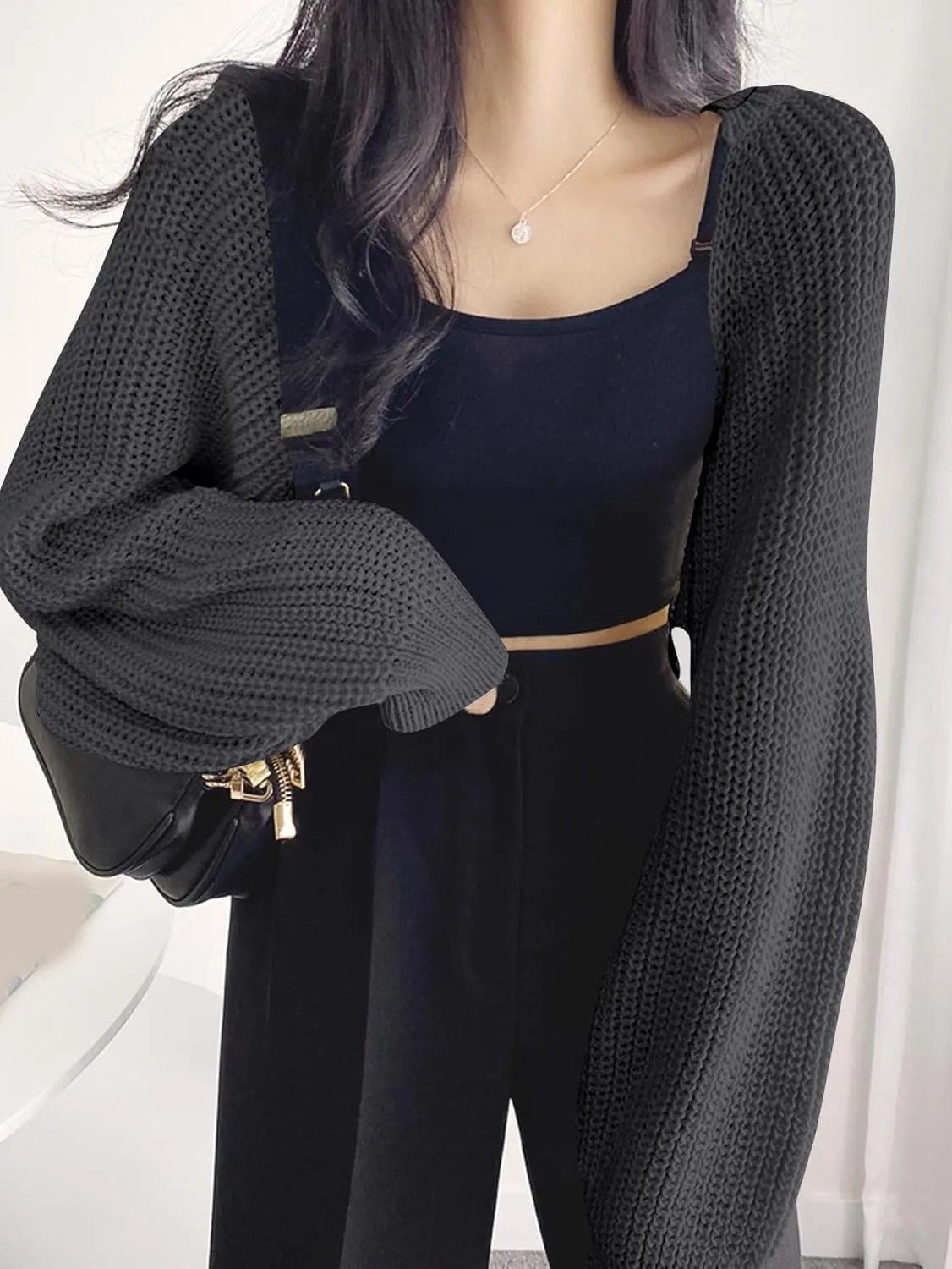 COZYEASE Women's Cropped Cardigan Sweaters Long Sleeve Open Front Knit Bolero Shrug Sweater Fall Outfits