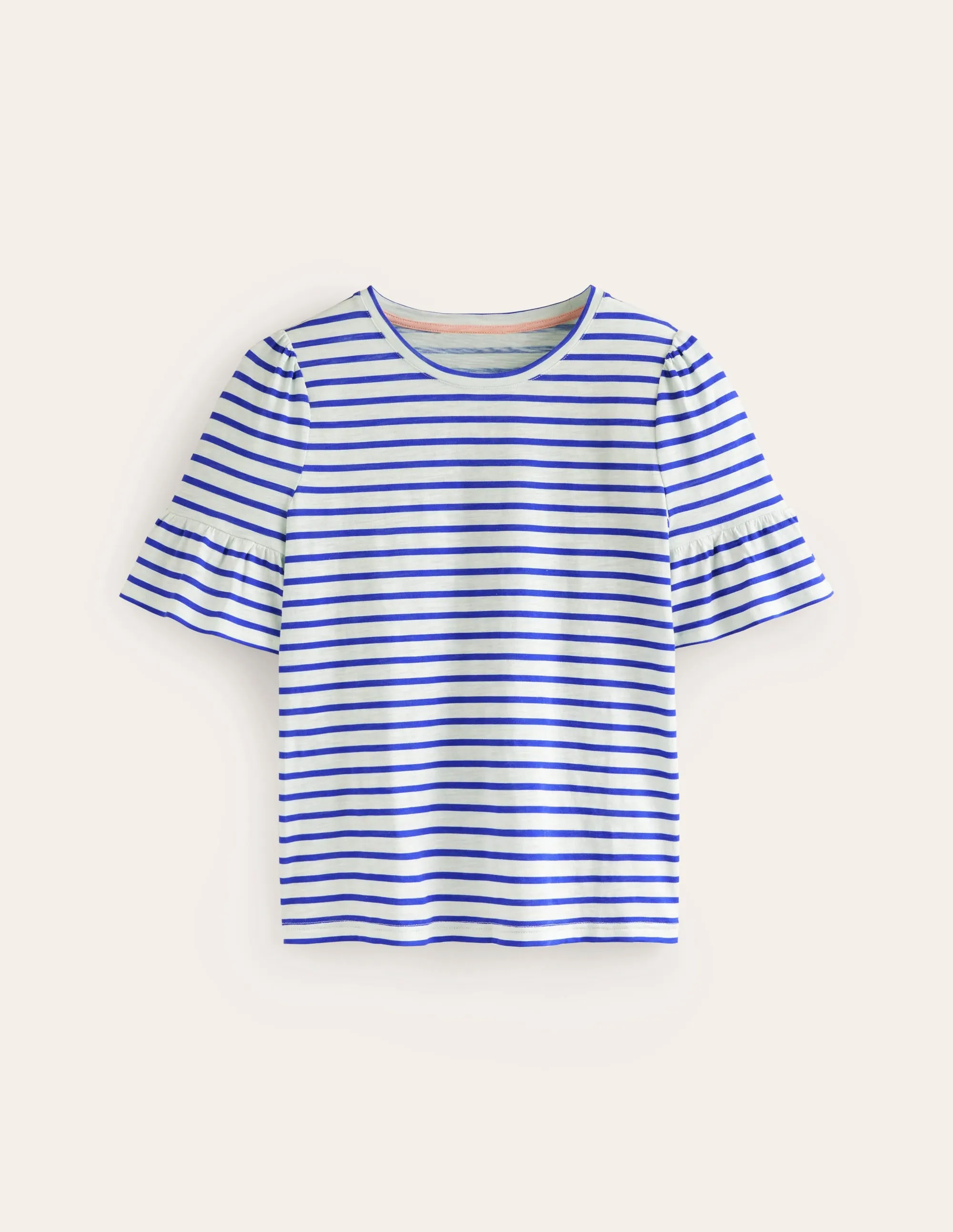 Crew Neck Frill Cuff T-shirt-Ivory, Surf the Web