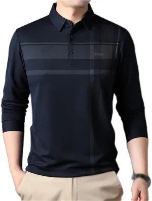 CSCDD Striped Shirt for Men Soft Long Sleeve T-Shirt Business Casual Tops T-Shirt