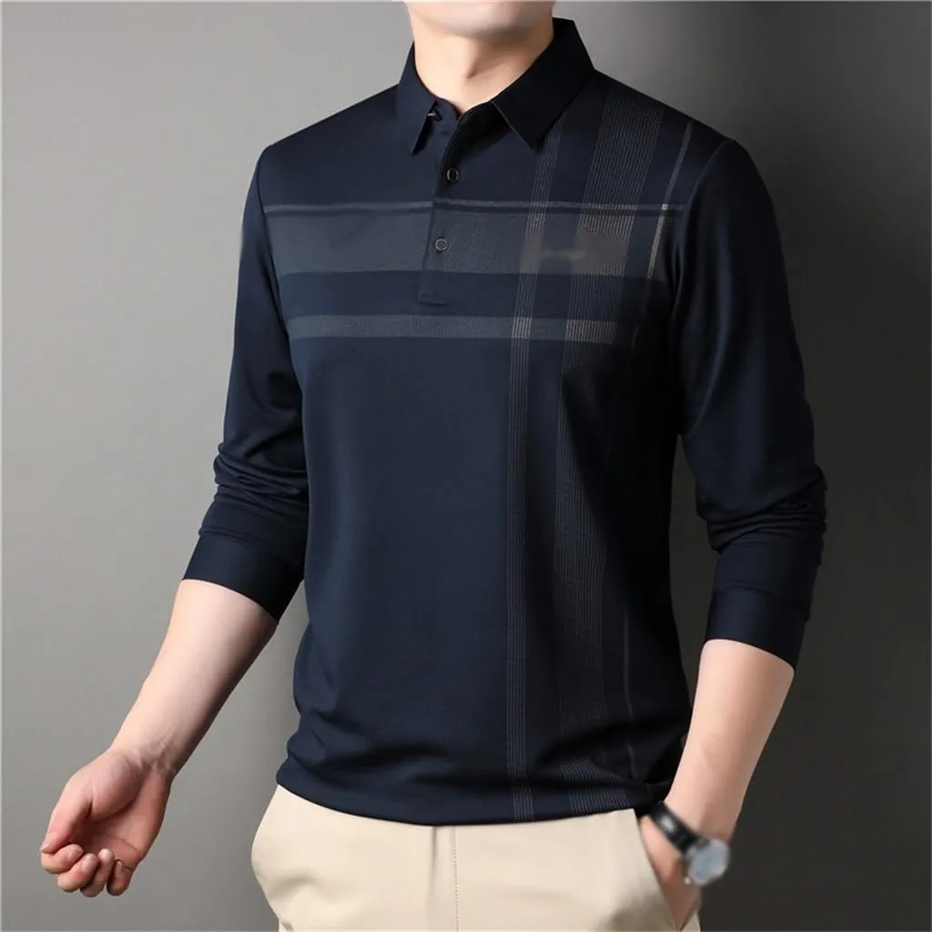 CSCDD Striped Shirt for Men Soft Long Sleeve T-Shirt Business Casual Tops T-Shirt