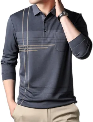CSCDD Striped Shirt Men's Long Sleeve T-Shirt Men's Business Casual Tops T-Shirt