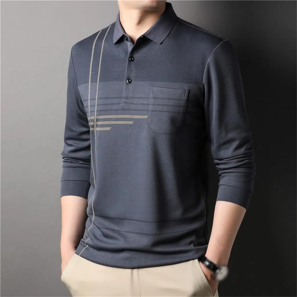 CSCDD Striped Shirt Men's Long Sleeve T-Shirt Men's Business Casual Tops T-Shirt