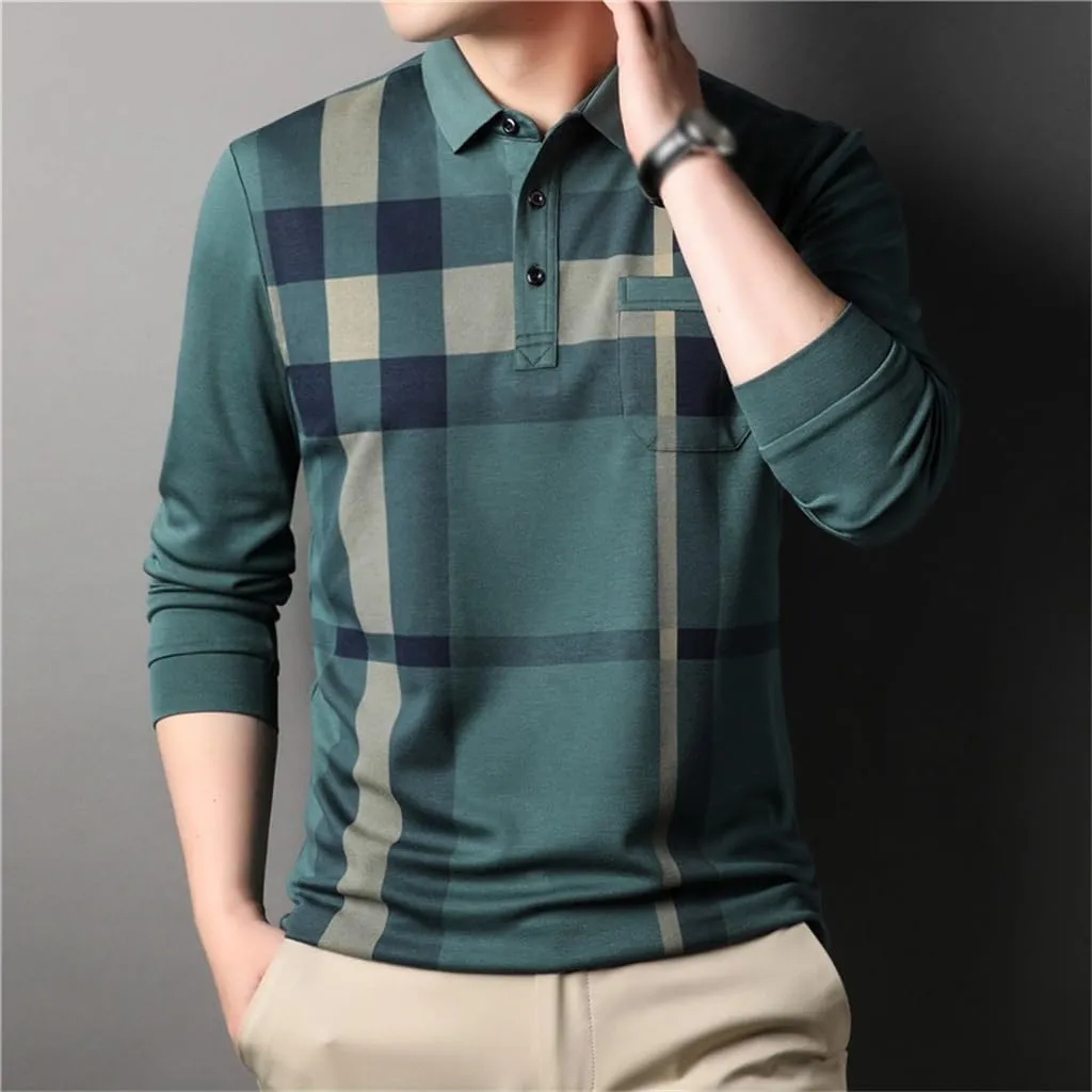 CSCDD Striped Shirt Men's Long Sleeve T-Shirt Men's Business Casual Tops T-Shirt